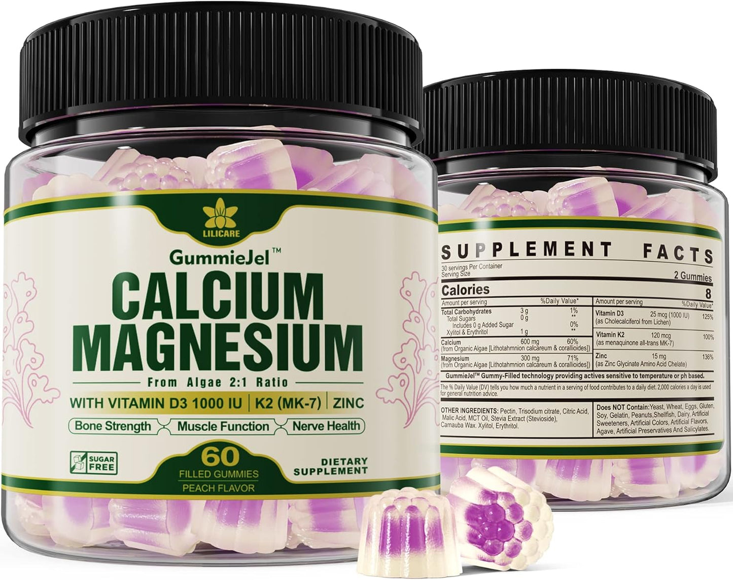 Plant Based Calcium Supplement 600mg, Whole Foods Algae Calcium Magnesium 60 Cts