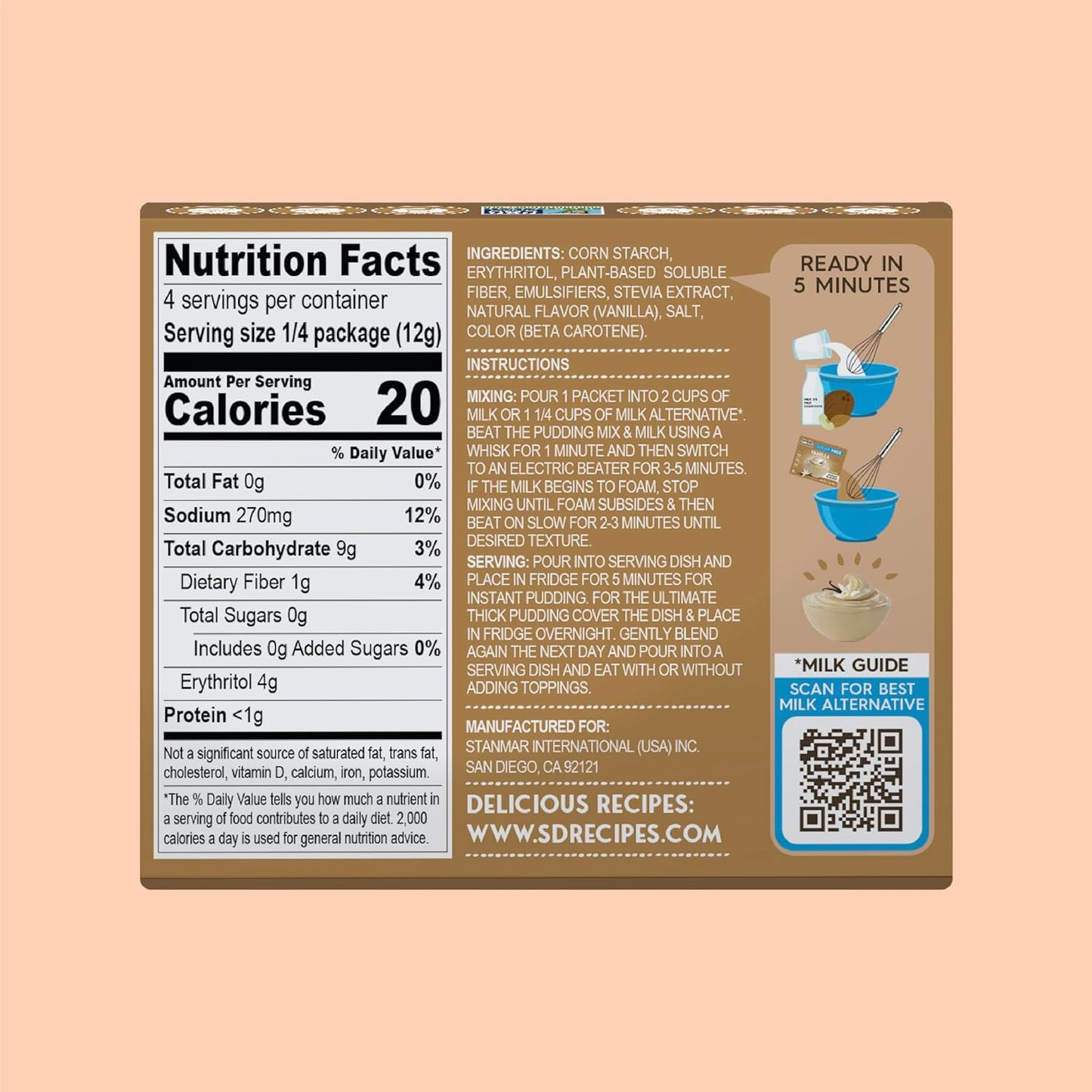 Simply Desserts Vanilla Instant Pudding, Sugar-Free, 6-Pack – 1.7 Oz Ea