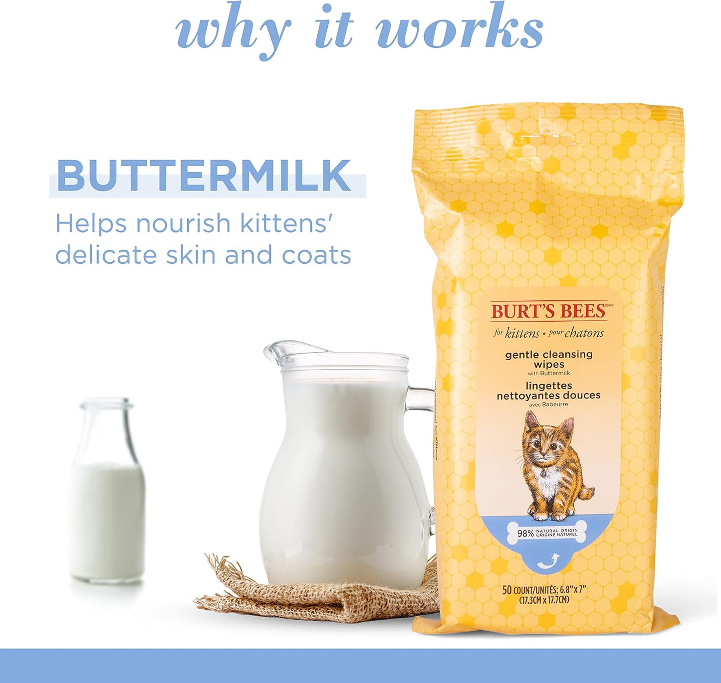 Burt's Bees for Pets Kitten Grooming Wipes -  50 Count