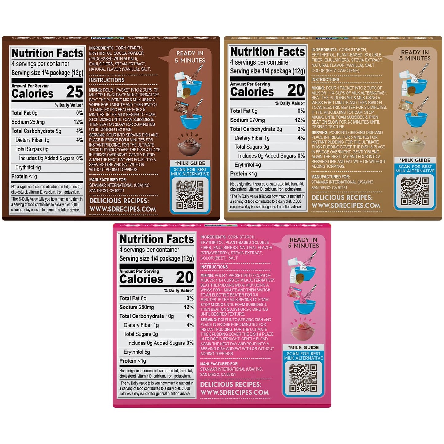 Simply Desserts Vanilla, Strawberry & Chocolate  Sugar-Free, Variety 6-Pack -  1.7 Oz Ea