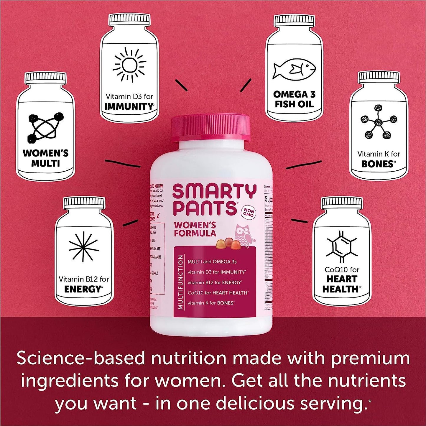 SmartyPants Women's Formula Gummy Vitamins: Gluten Free, Multivitamin, CoQ10, Folate 180 gummies