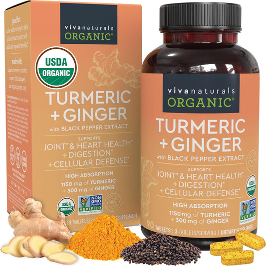 Organic Turmeric and Ginger Supplement for Joint Support & Heart Health 90 count