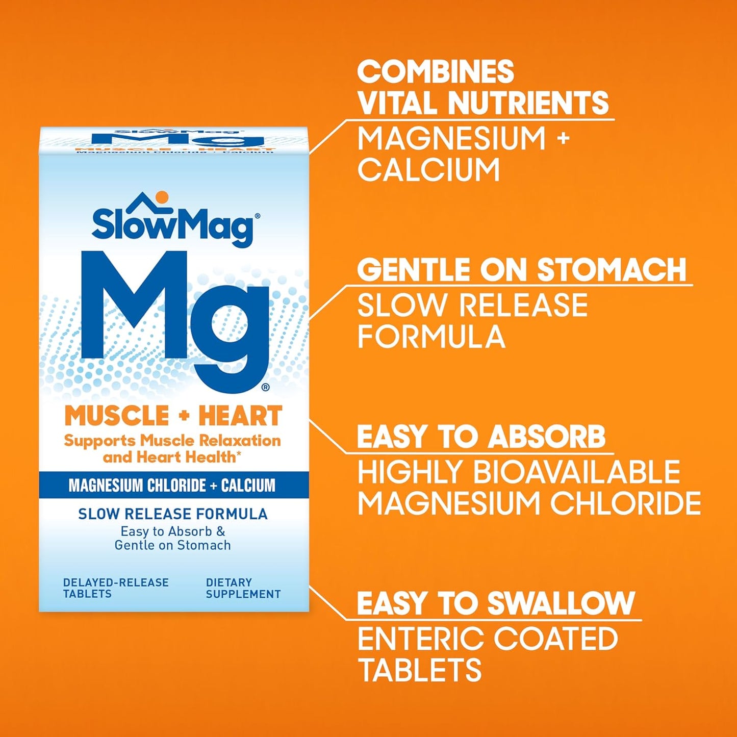 SlowMag Muscle + Heart Magnesium Chloride with Calcium Supplement 120 Count