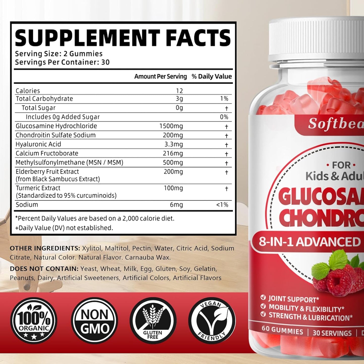softbear Glucosamine Chondroitin Gummies Sugar Free  60 Count