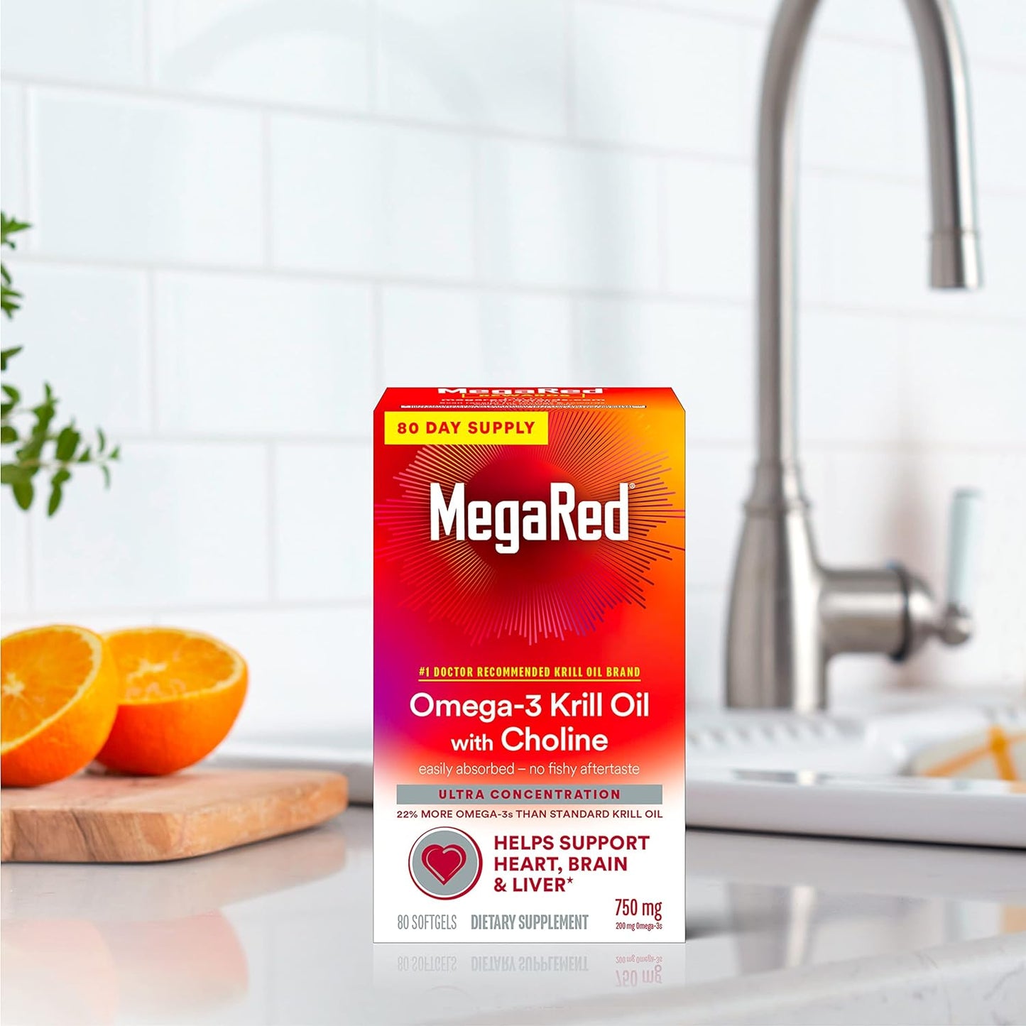 MegaRed Krill Oil 750mg Omega 3 Supplement with Choline,80 softgels