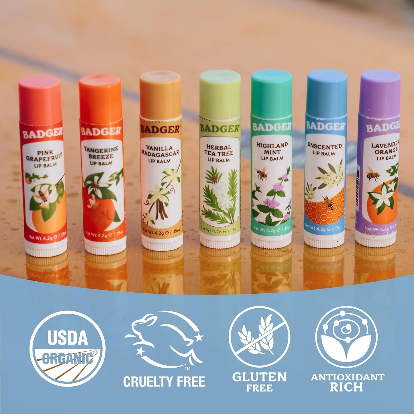 Badger Classic Organic Lip Balm Set - 4 pack
