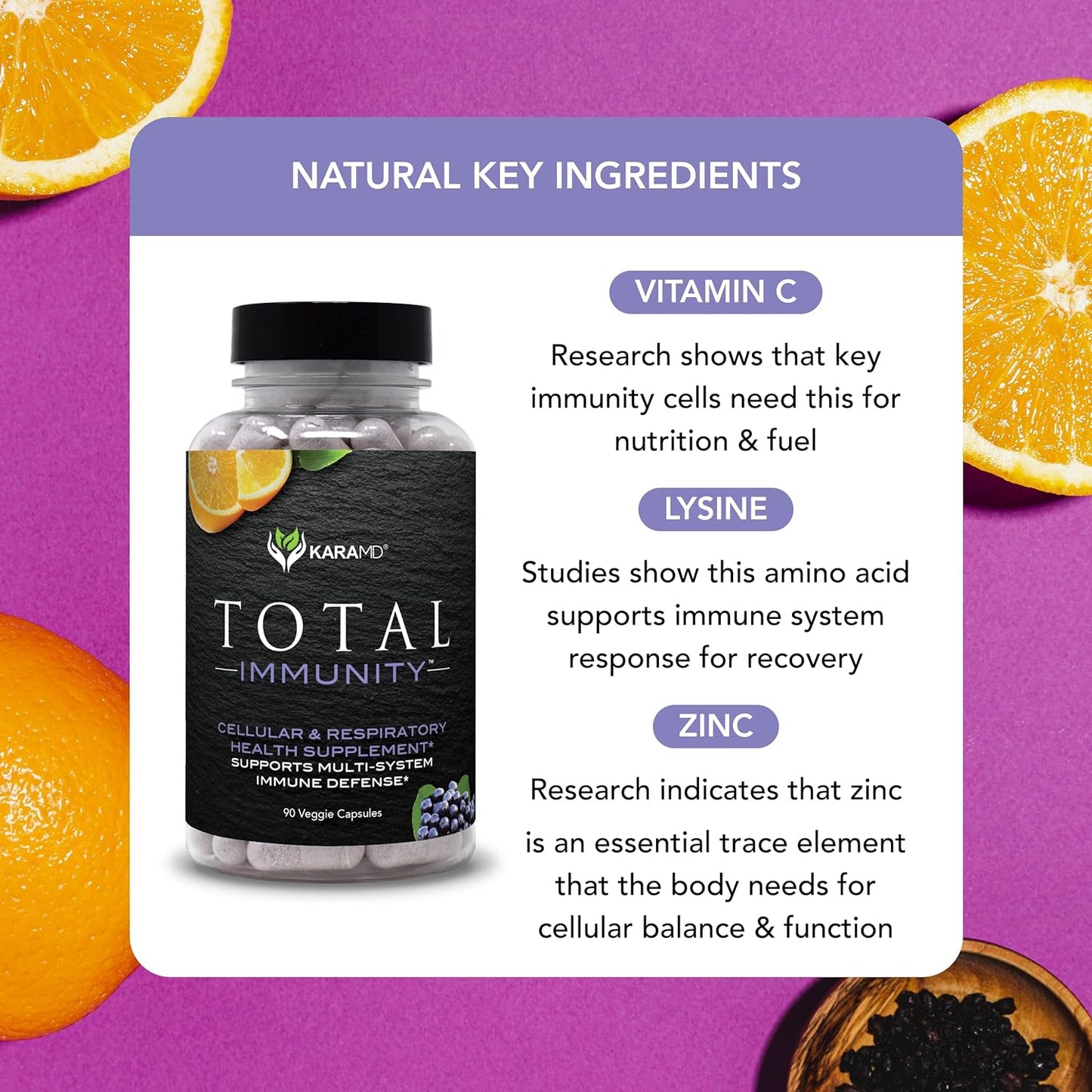 KaraMD Total Immunity Elderberry & Lysine Defense System Support Supplement 90 Tablets