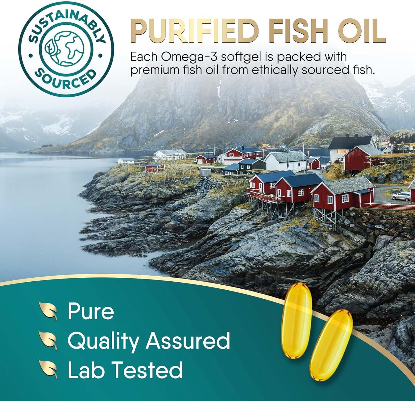 Triple Strength Omega 3 Fish Oil 2400 mg Softgels,Nature's Omega-3 Supplements -180 count