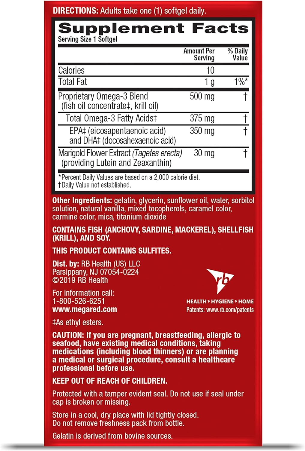 Megared Omega-3 Blend Total Body + Refresh 500mg Softgels, (65 Count in a Bottle)