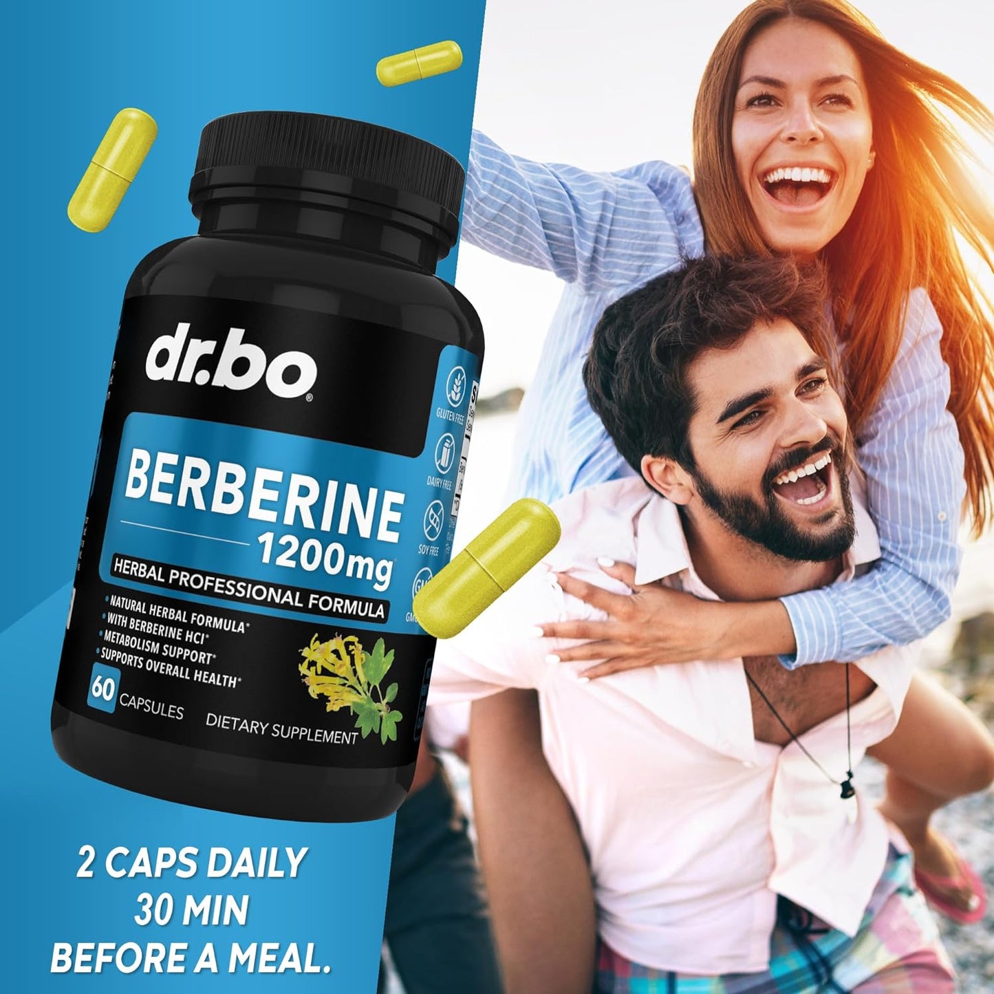 Berberine Supplement Capsules - 1200mg Berberine HCL Supplement 60 count