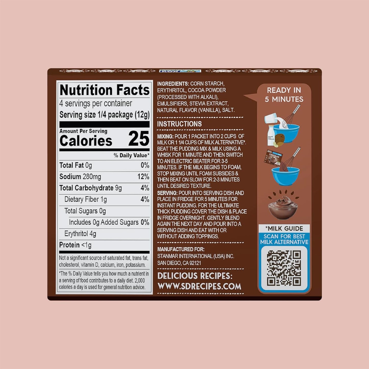 Simply Desserts Chocolate Instant Pudding, Sugar-Free, 6-Pack – 1.7 Oz Ea