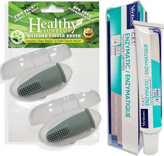 Silicone Finger Brush 2 Pack | Virbac CET Enzymatic Poultry Toothpaste 2.5 oz/70 g