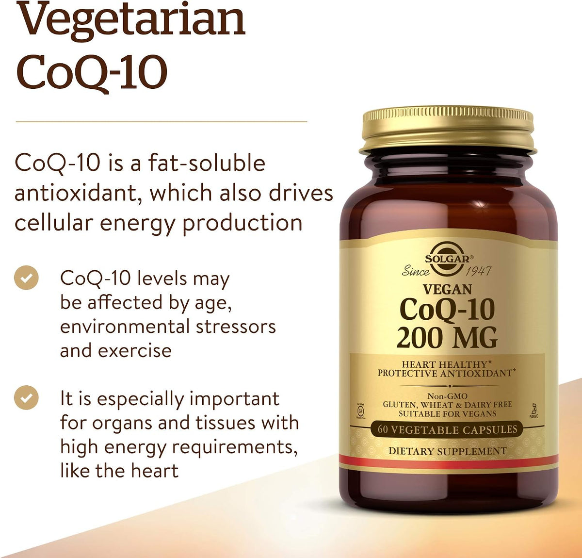 Solgar Vegetarian CoQ-10 200 mg, 60 Vegetable Capsules - Non-GMO
