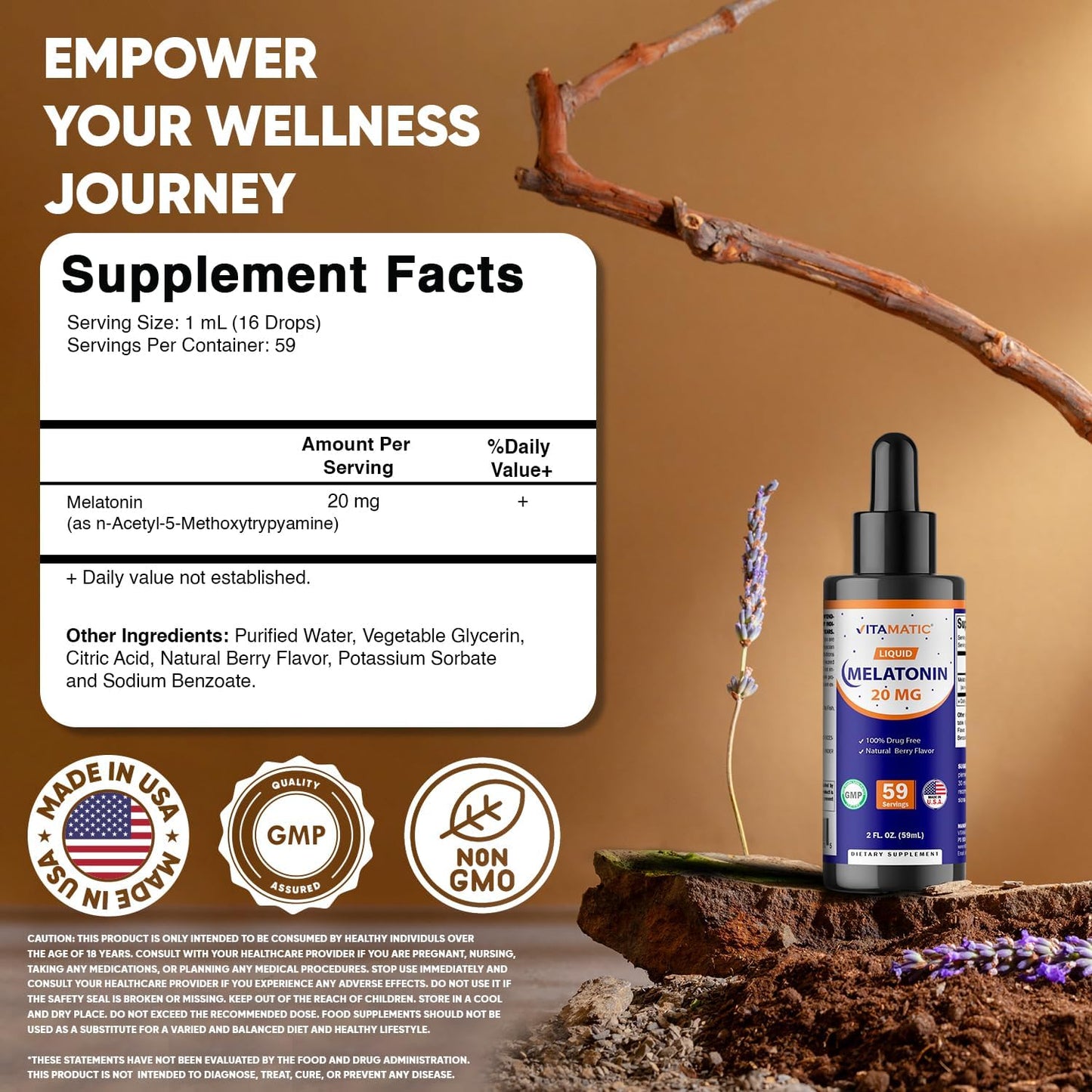 Vitamatic Melatonin 20mg Liquid Drops – 2 Fluid Ounce