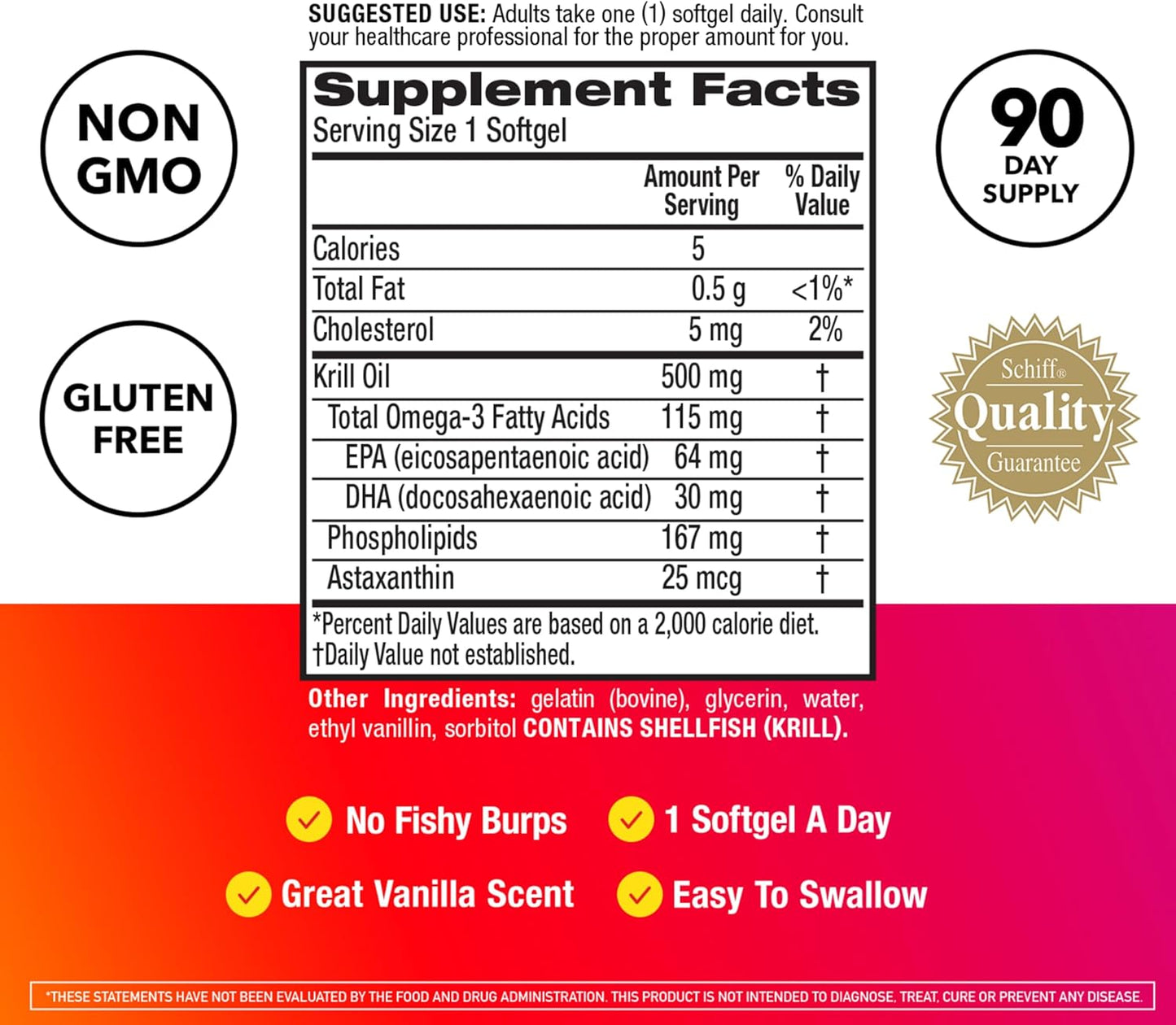 MegaRed Antarctic Krill Oil 500mg Omega 3 Fatty Acid Supplement,90 count