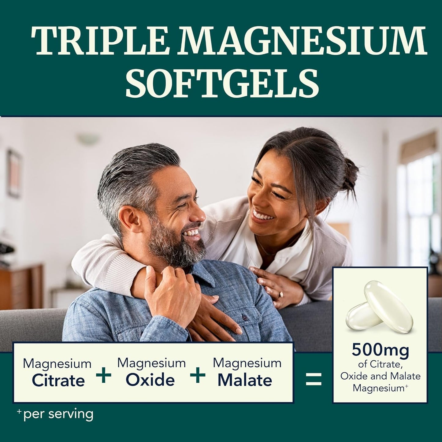 Triple Magnesium Softgels Citrate, Malate, & Oxide  Highly Absorbable 60 count