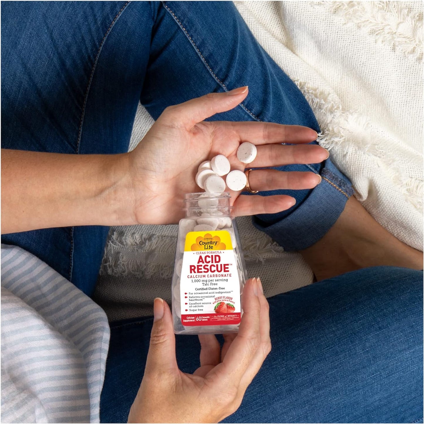 Country Life Acid Rescue Calcium Carbonate 60 Chewable Berry Flavor Tablets