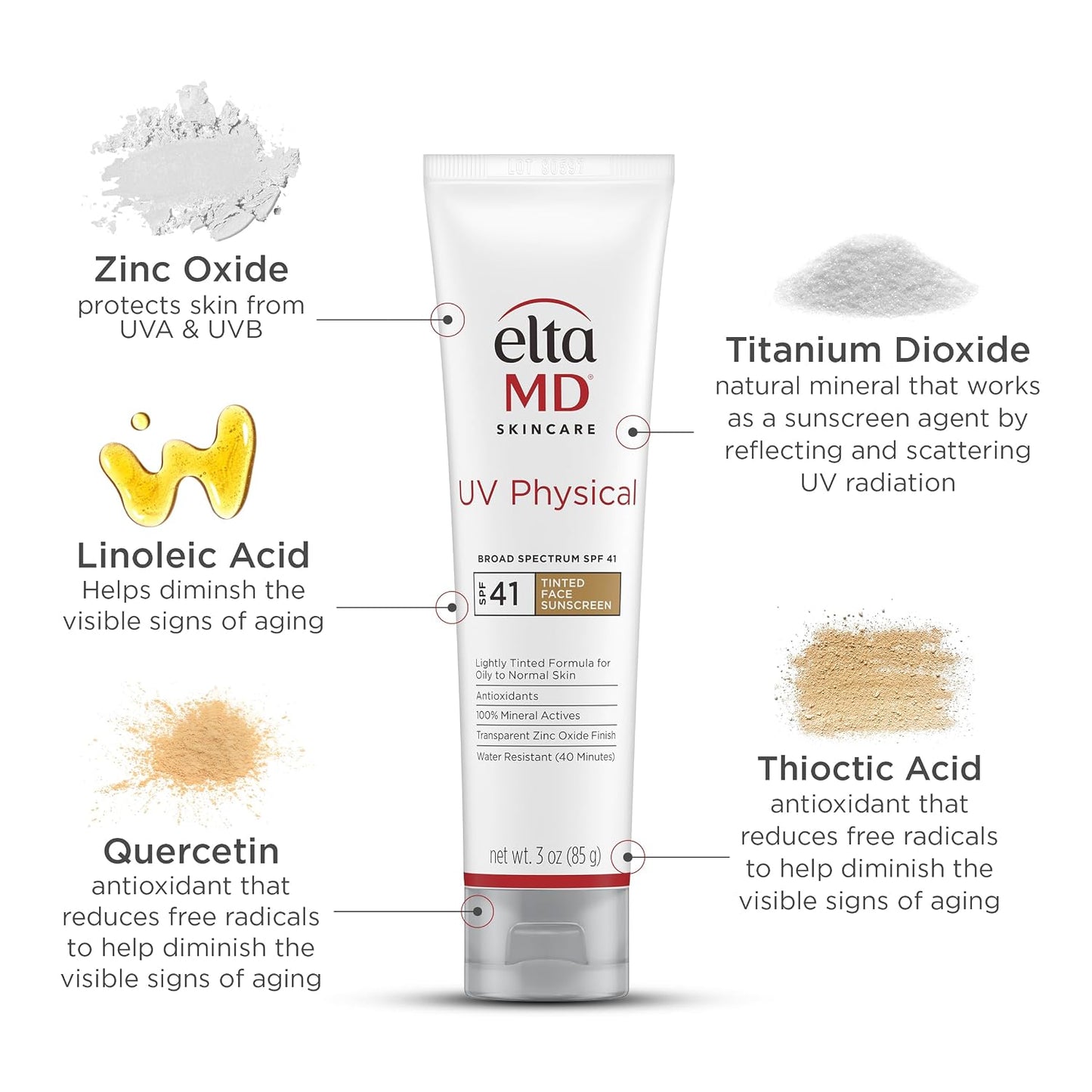 EltaMD UV Physical Tinted Sunscreen SPF 41 for Face - 3 oz