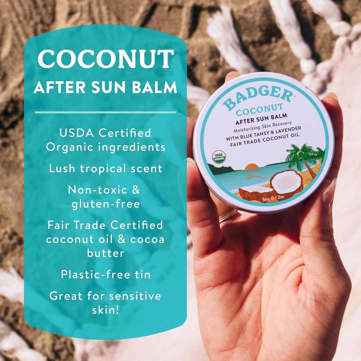 Badger Coconut AfterSun Balm, , 2 oz Tin