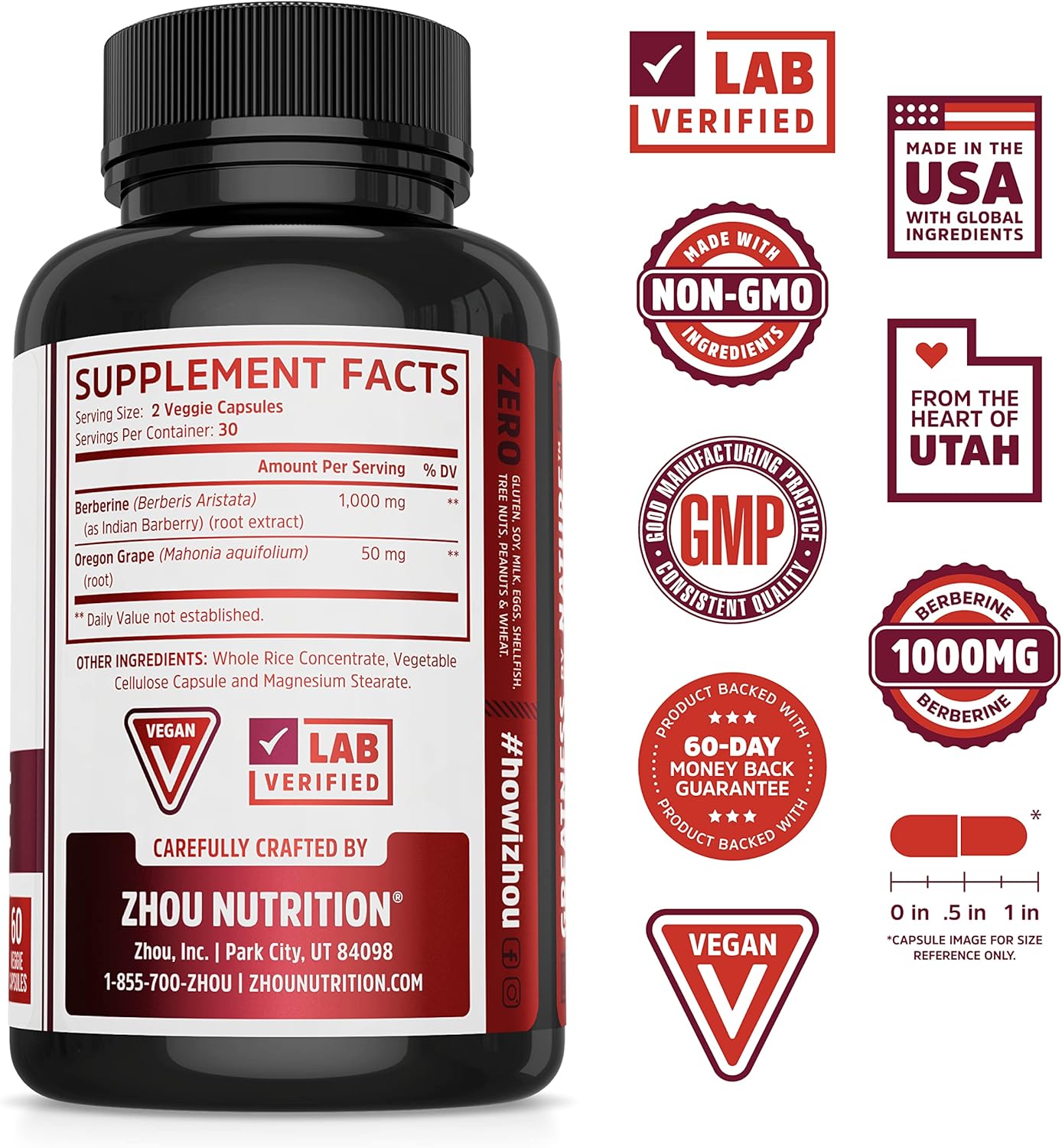 Zhou Nutrition Berberine Supplement 60 capsules
