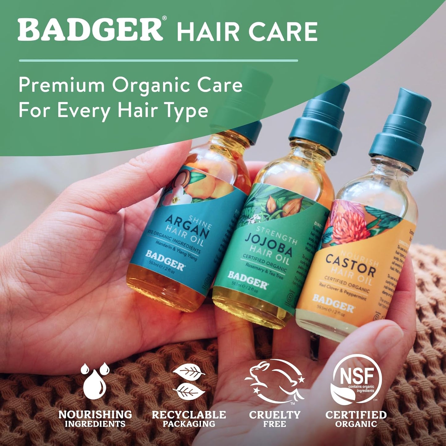 Badger Organic Jojoba Hair Oil & Dry Scalp Treatment - 2 fl oz Glass Bottle