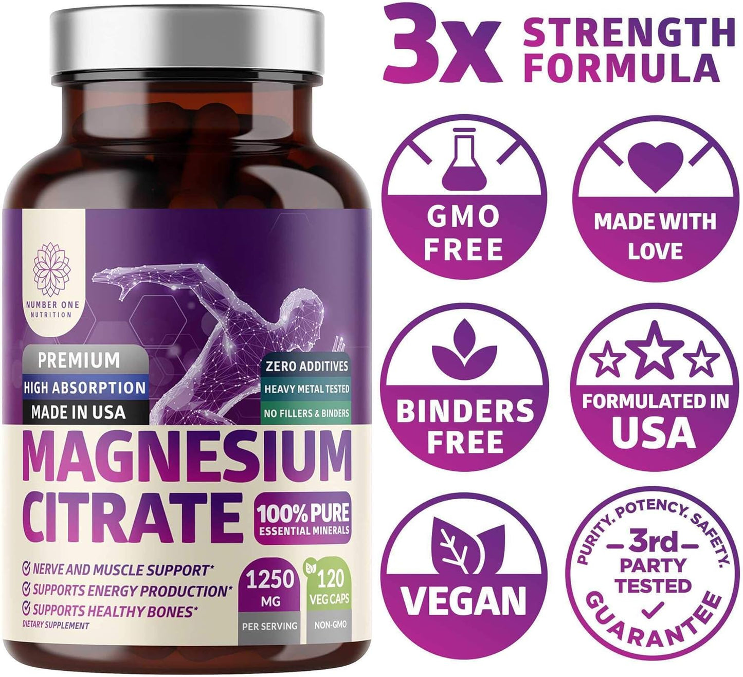 N1N Premium Magnesium Citrate Capsules 1250mg 120 Veg Caps