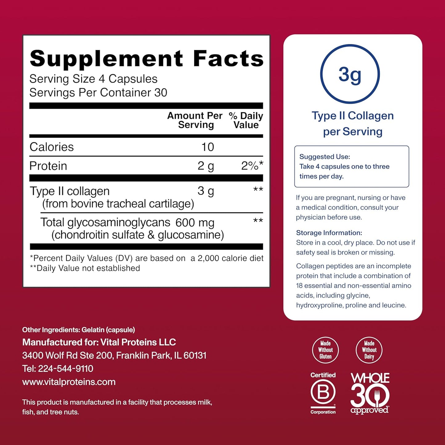 Vital Proteins Cartilage Collagen Pills, Type II Collagen - 120 Capsules