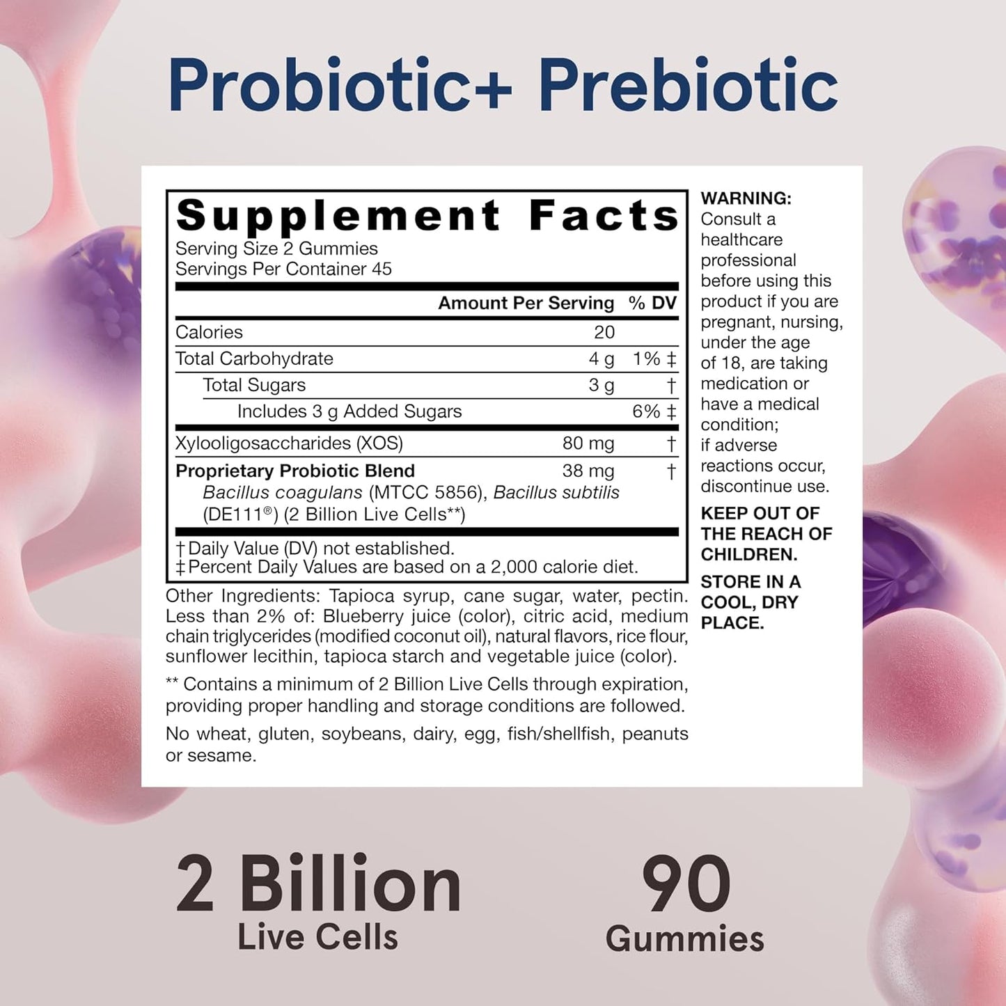 Jarrow Formulas Probiotic + Prebiotic 2 Billion Live Cells 90 Gummies