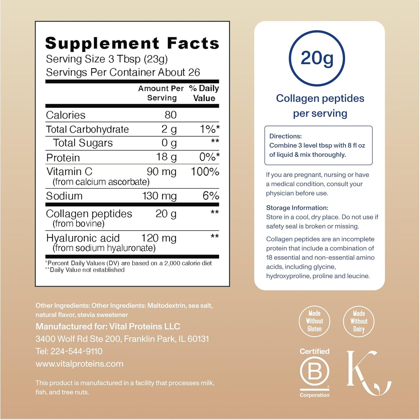 Vital Proteins Collagen Peptides Advanced   - Vanilla Flavor Powder, 21oz