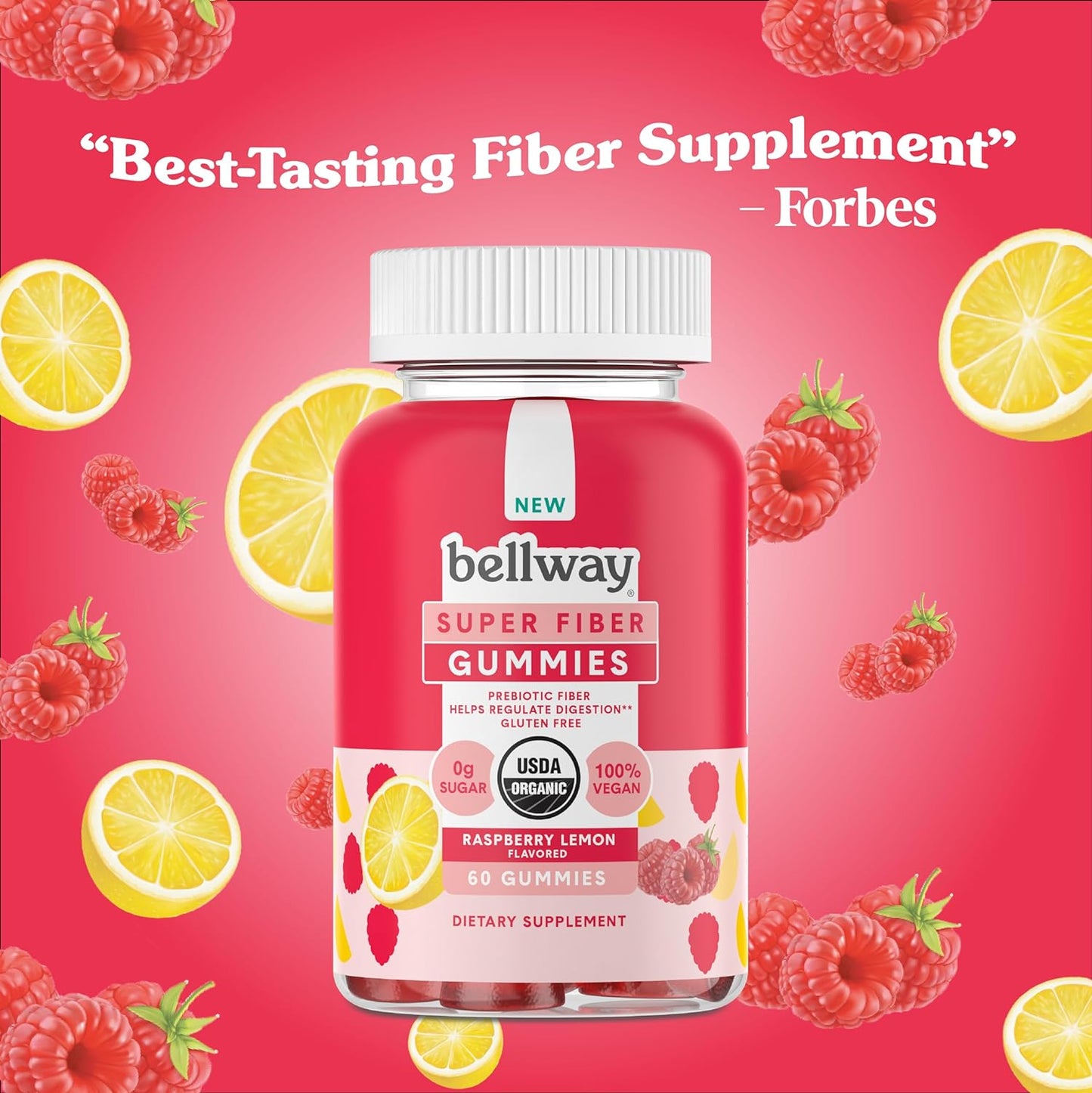 Bellway Super Fiber Gummies for Adults - Sugar Free Organic Fiber 60 Count