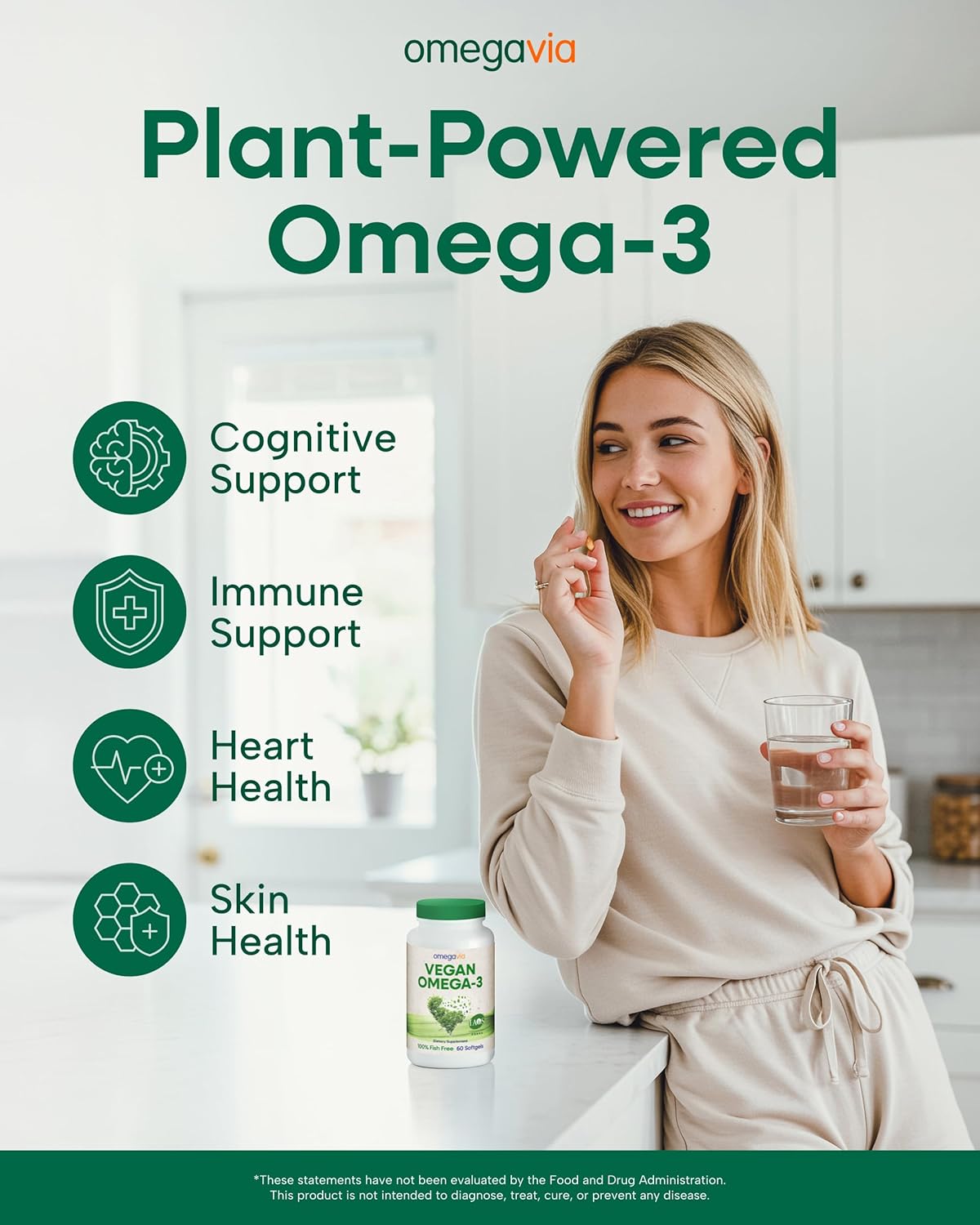 OmegaVia Vegan Omega 3 Supplement - 60 Softgels