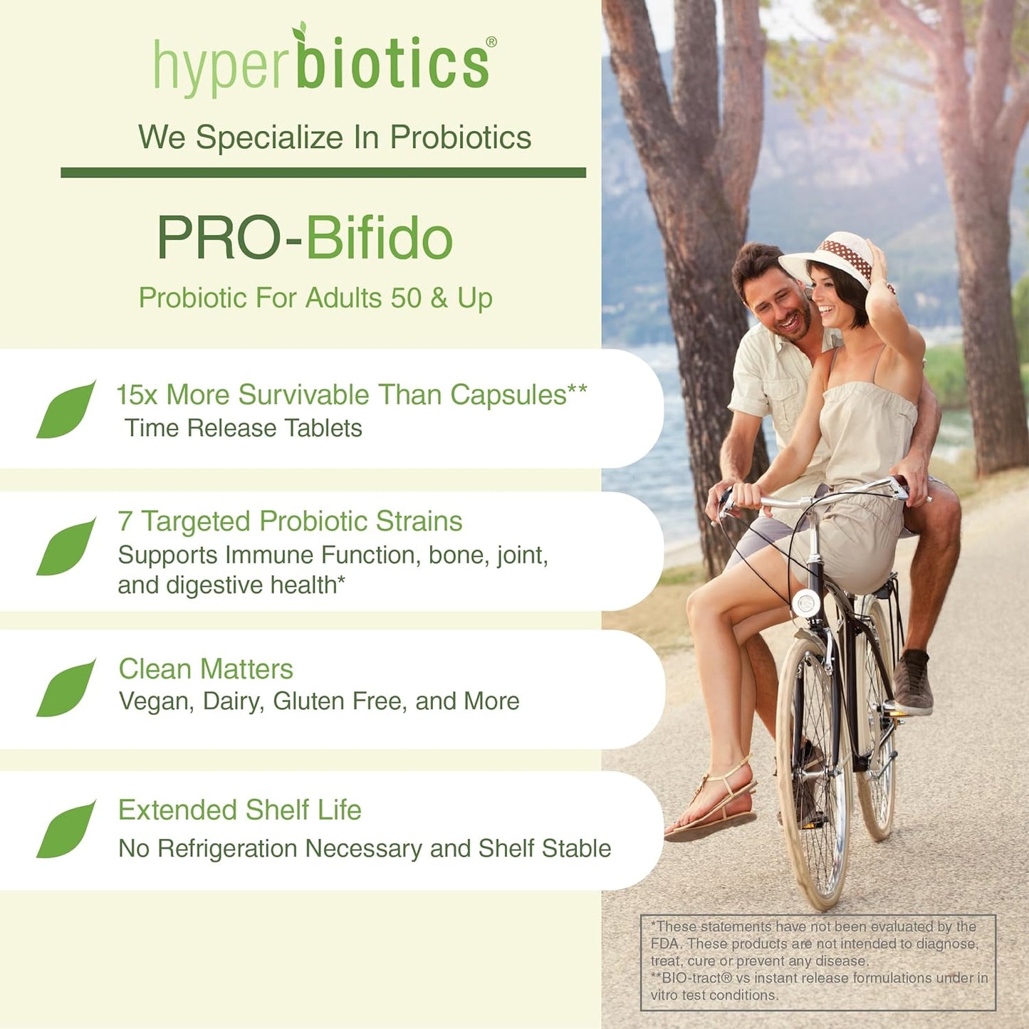 Hyperbiotics Vegan Pro Bifido Tablets | Probiotics for Women & Men, Adults Over 50 60 count