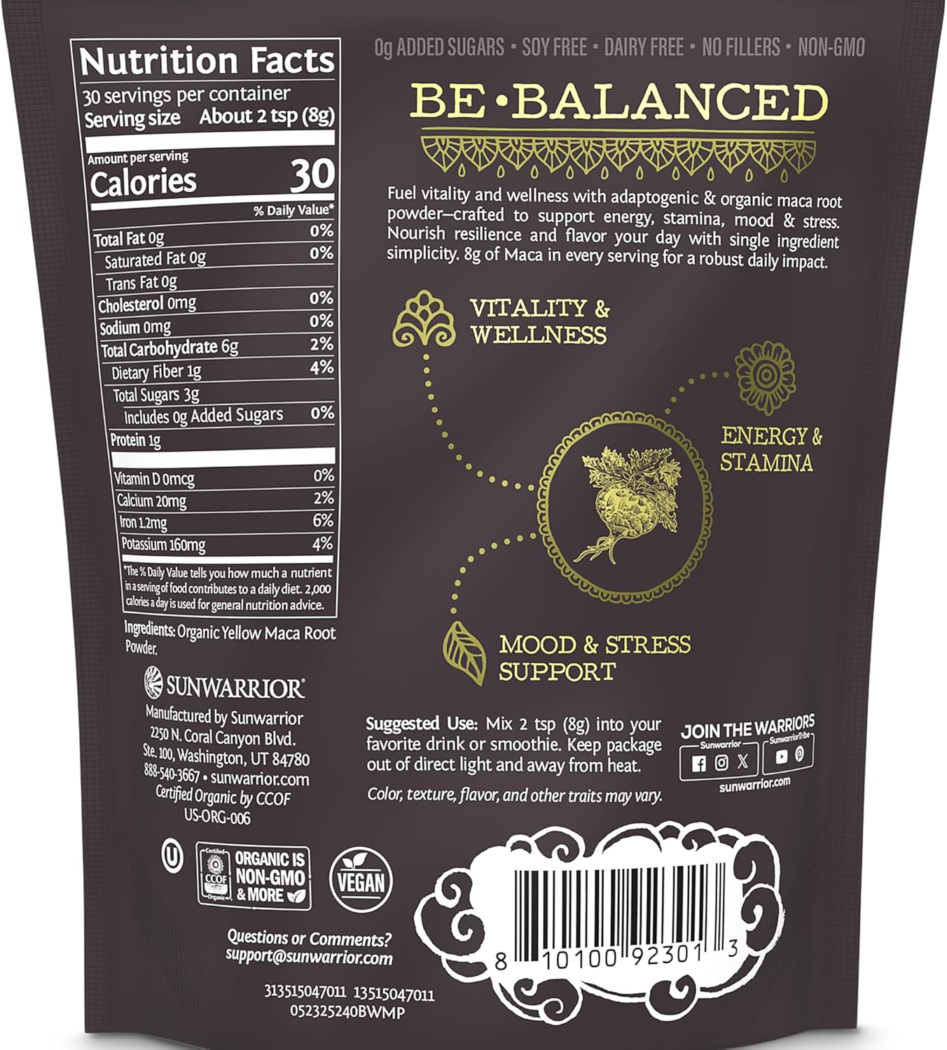 Sunwarrior Organic Maca Root Powder – 8.46 oz