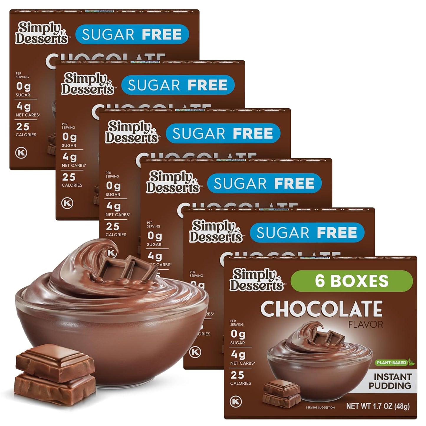 Simply Desserts Chocolate Instant Pudding, Sugar-Free, 6-Pack – 1.7 Oz Ea