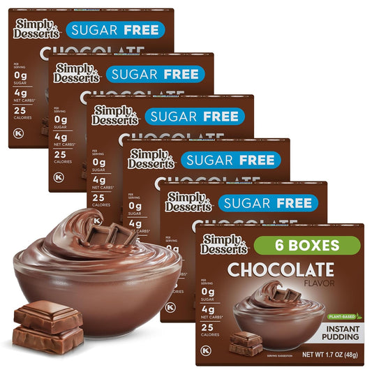 Simply Desserts Chocolate Instant Pudding, Sugar-Free, 6-Pack – 1.7 Oz Ea