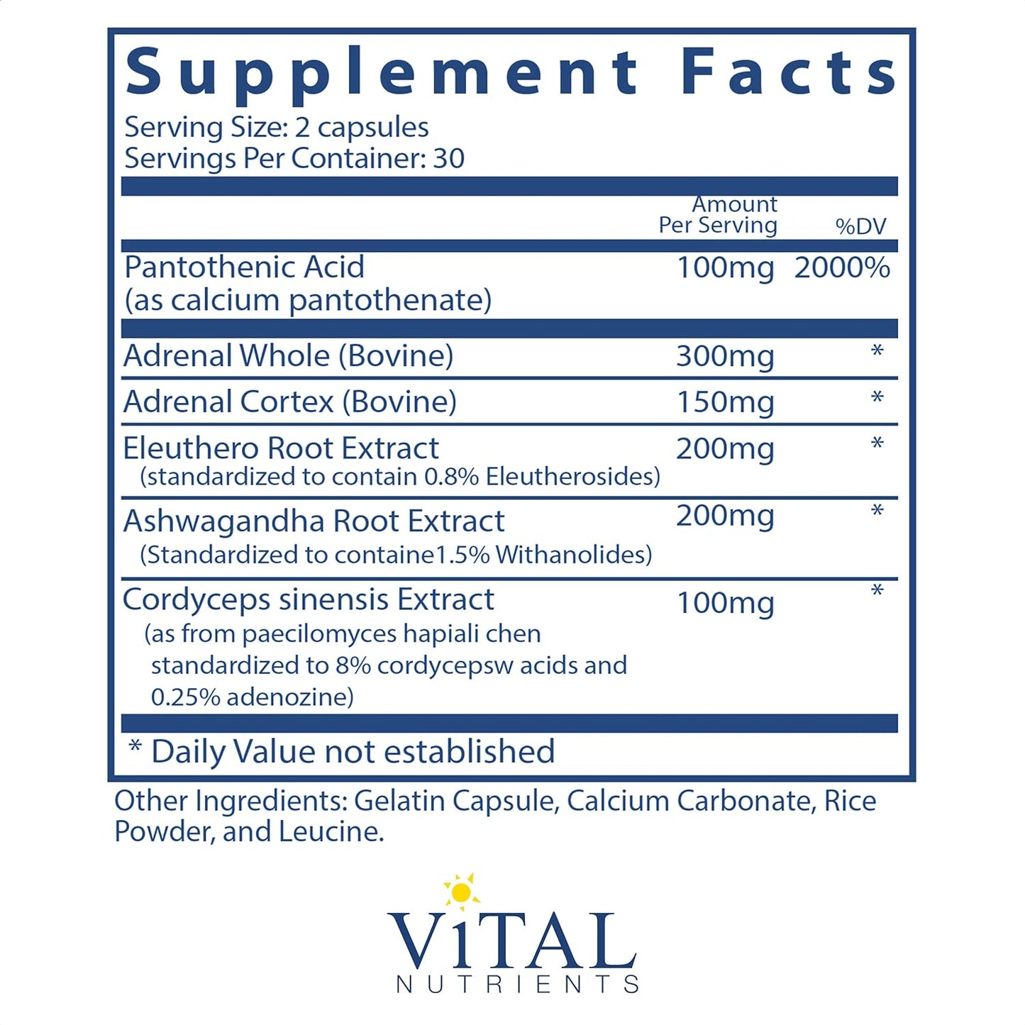Vital Nutrients Adrenal Support   Adrenal Gland Function 60 Capsules