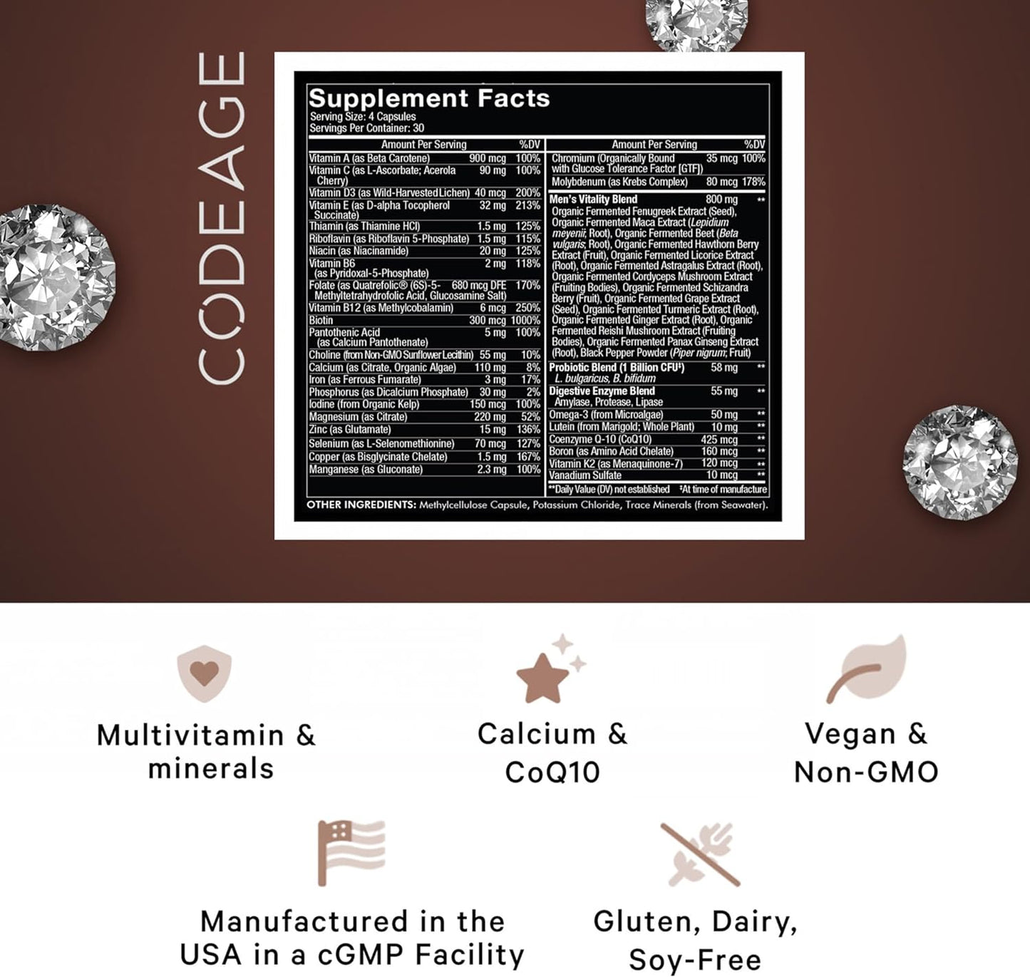 Codeage Men’s Daily Multivitamin Supplement, 25+ Vitamins & Minerals 120 Capsules