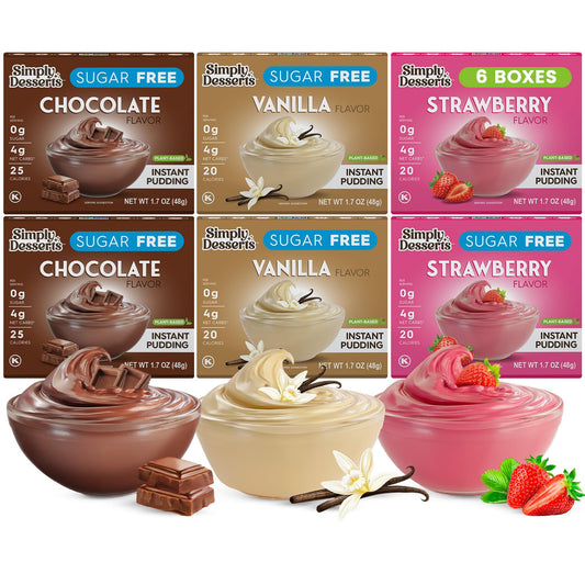 Simply Desserts Vanilla, Strawberry & Chocolate  Sugar-Free, Variety 6-Pack -  1.7 Oz Ea