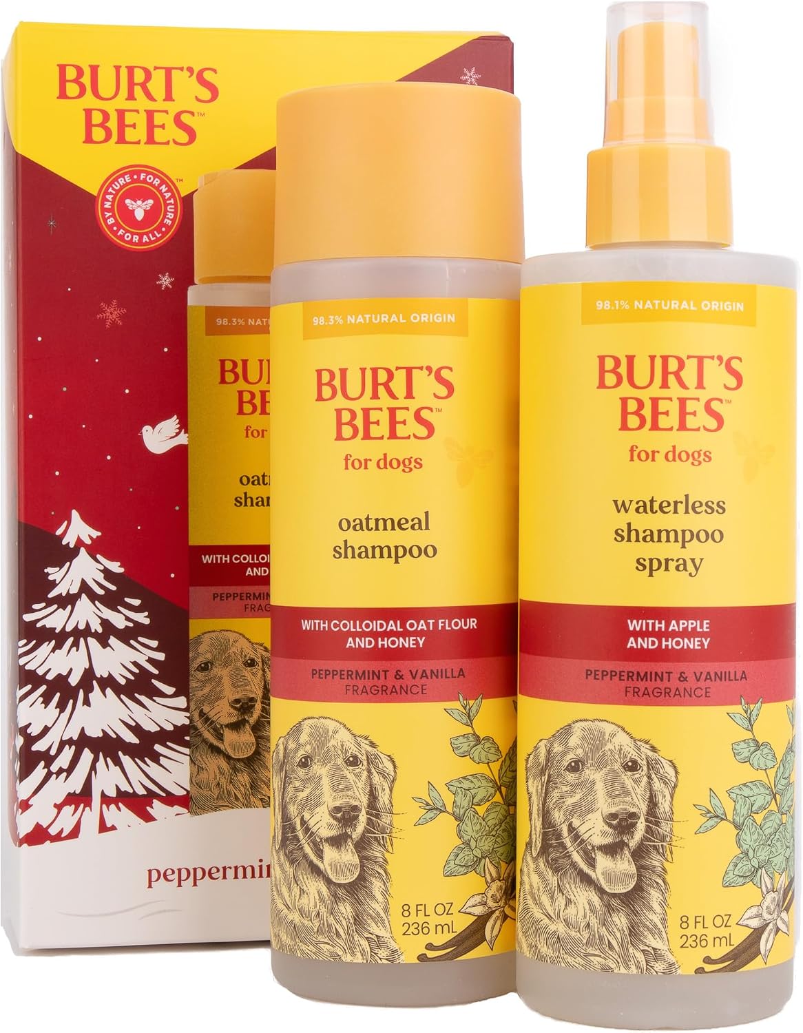 Burt's Bees for Pets Holiday Grooming Kit Shampoo Waterless Spray 2-Piece Set - 8 FL Oz
