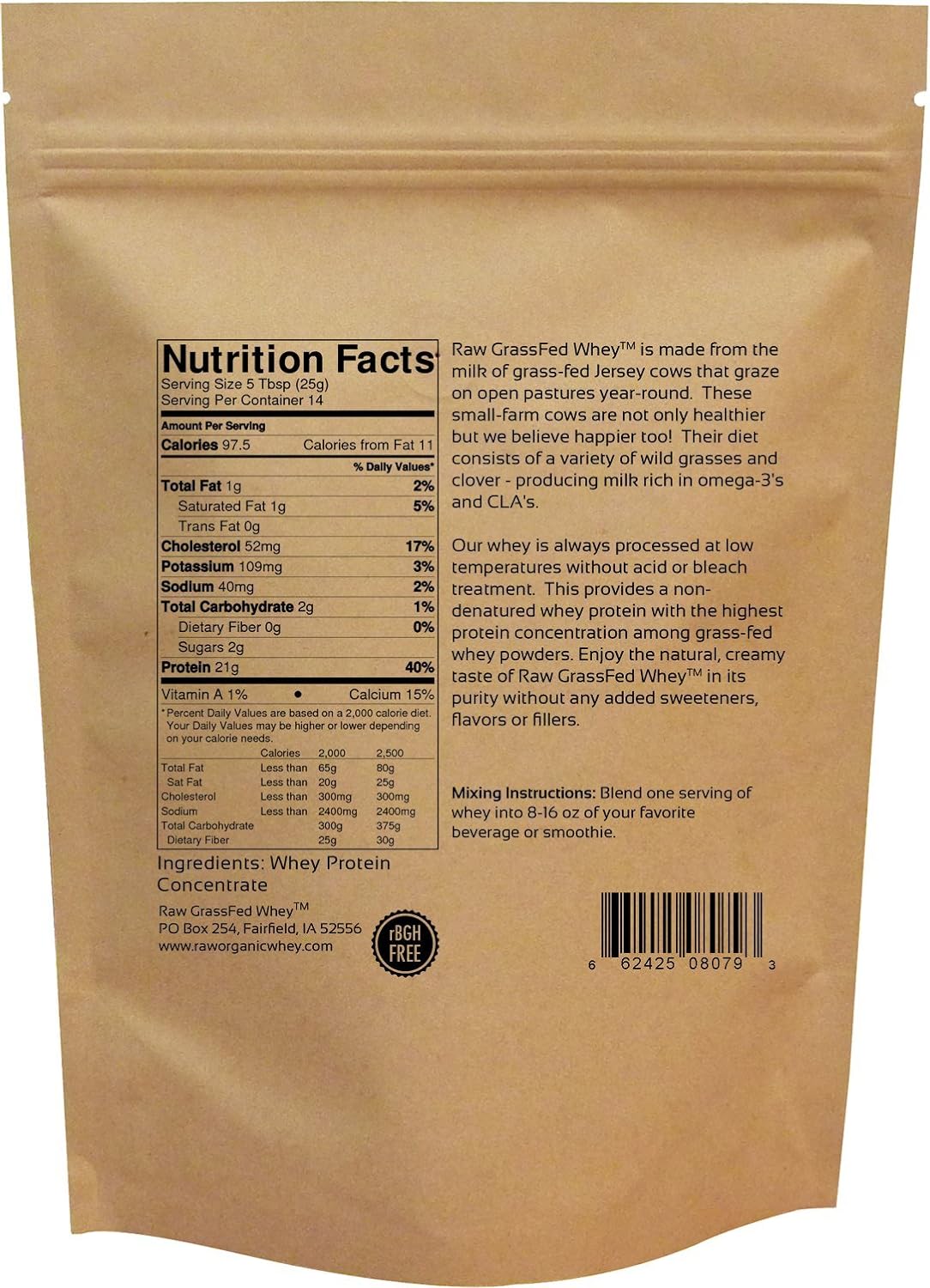 Raw Grass Fed Whey - Happy Healthy Cows, COLD PROCESSED Undenatured 12 OZ