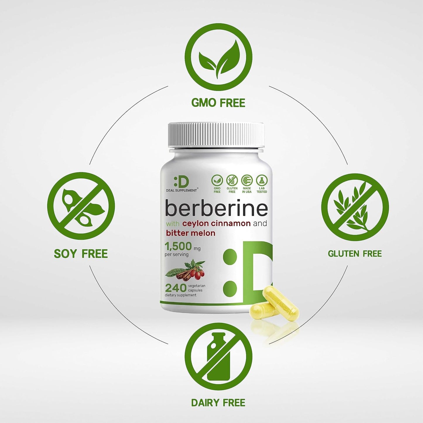 Berberine Ceylon Cinnamon Bark & Bitter Melon 240 Veggie Capsules