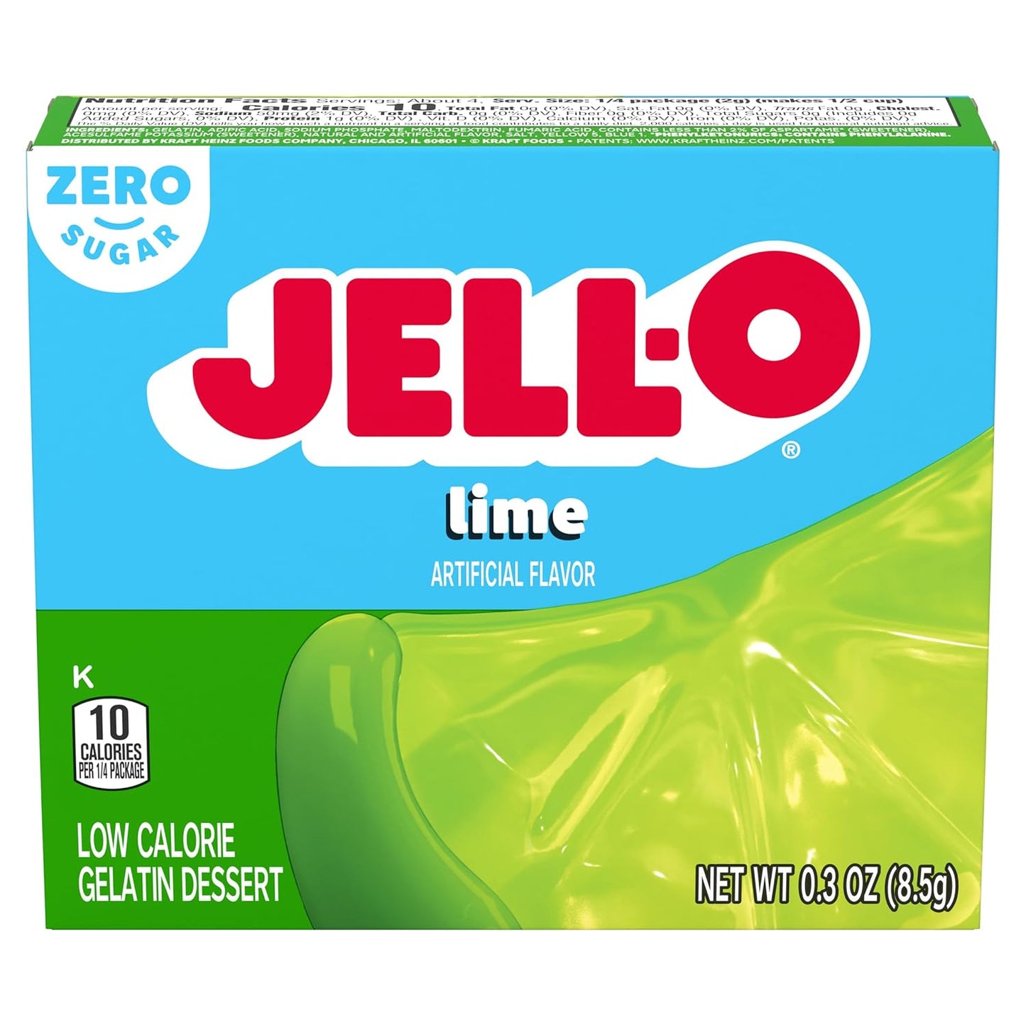 Jell-O Lime Artificially Flavored Gelatin Dessert Mix, 0.3 oz Box (4 Pack)