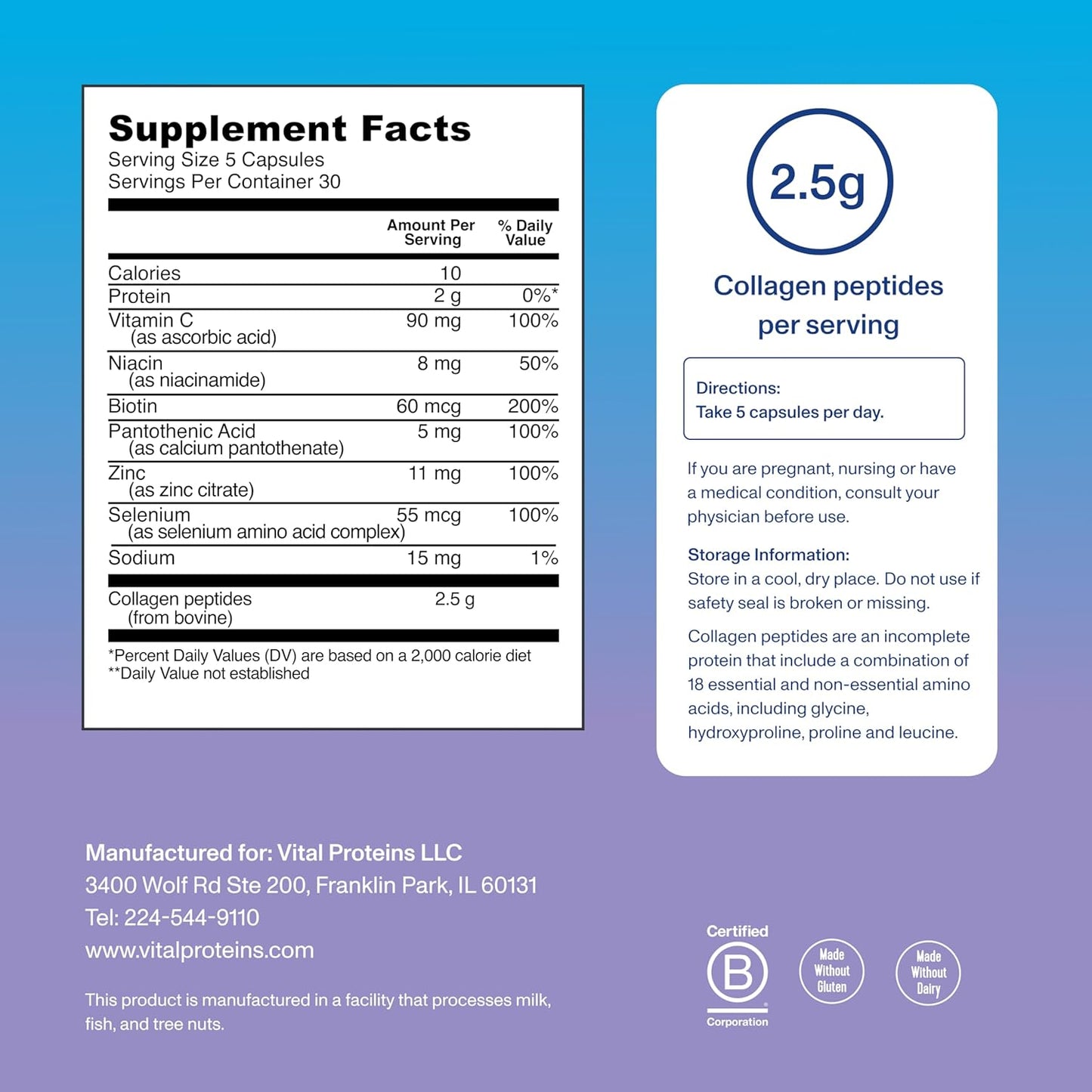 Vital Proteins Collagen Peptides Beauty Edition Capsules, 2.5g of Collagen -150 capsules