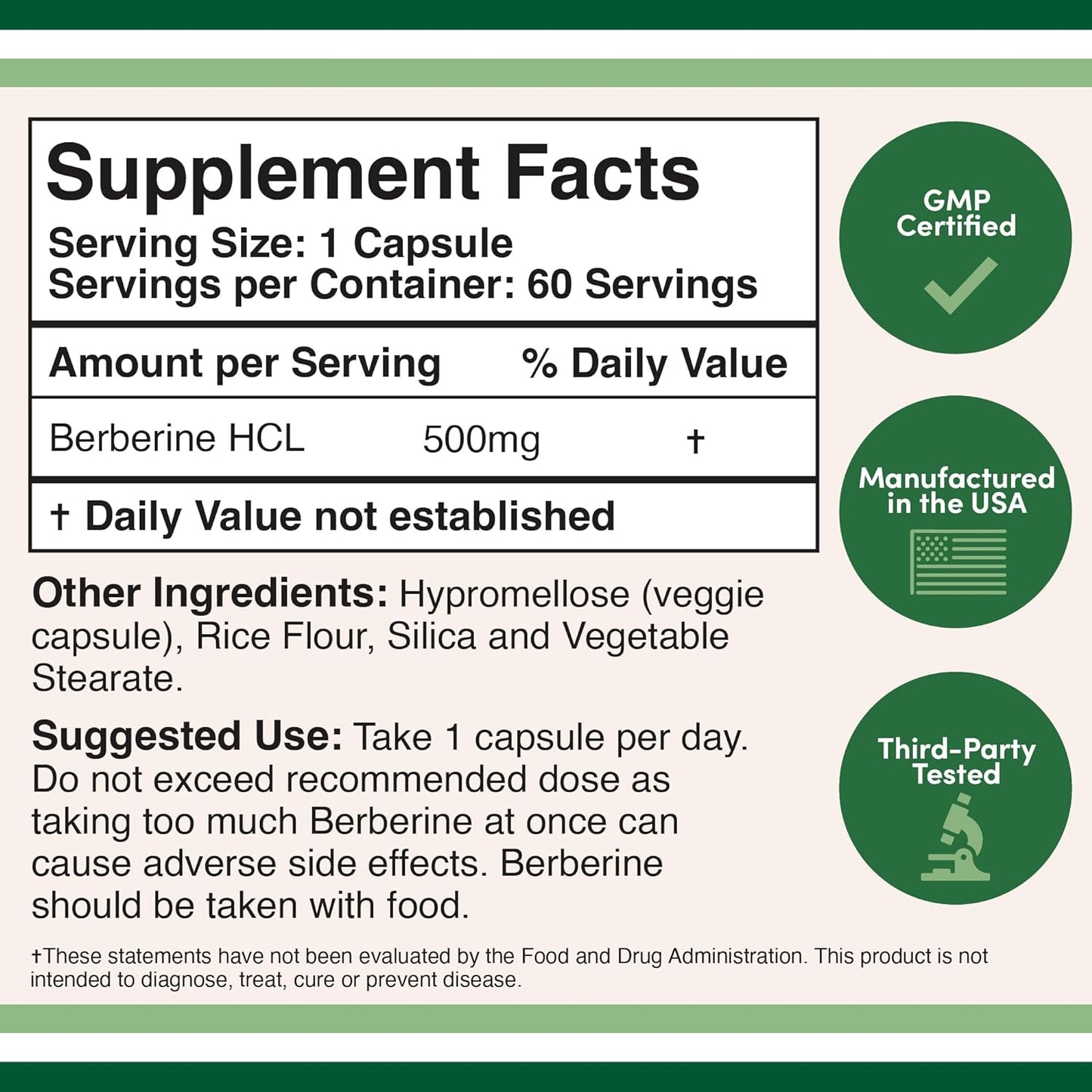 Berberine Supplement Cardiovascular Health 500mg, 60 Capsules