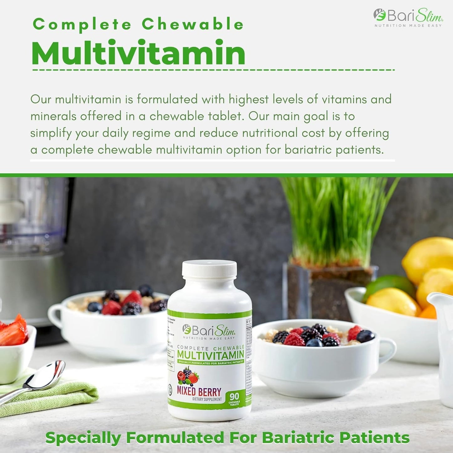 BariSlim Complete Chewable Bariatric Multivitamin Tablets  45 mg Iron 90 Count