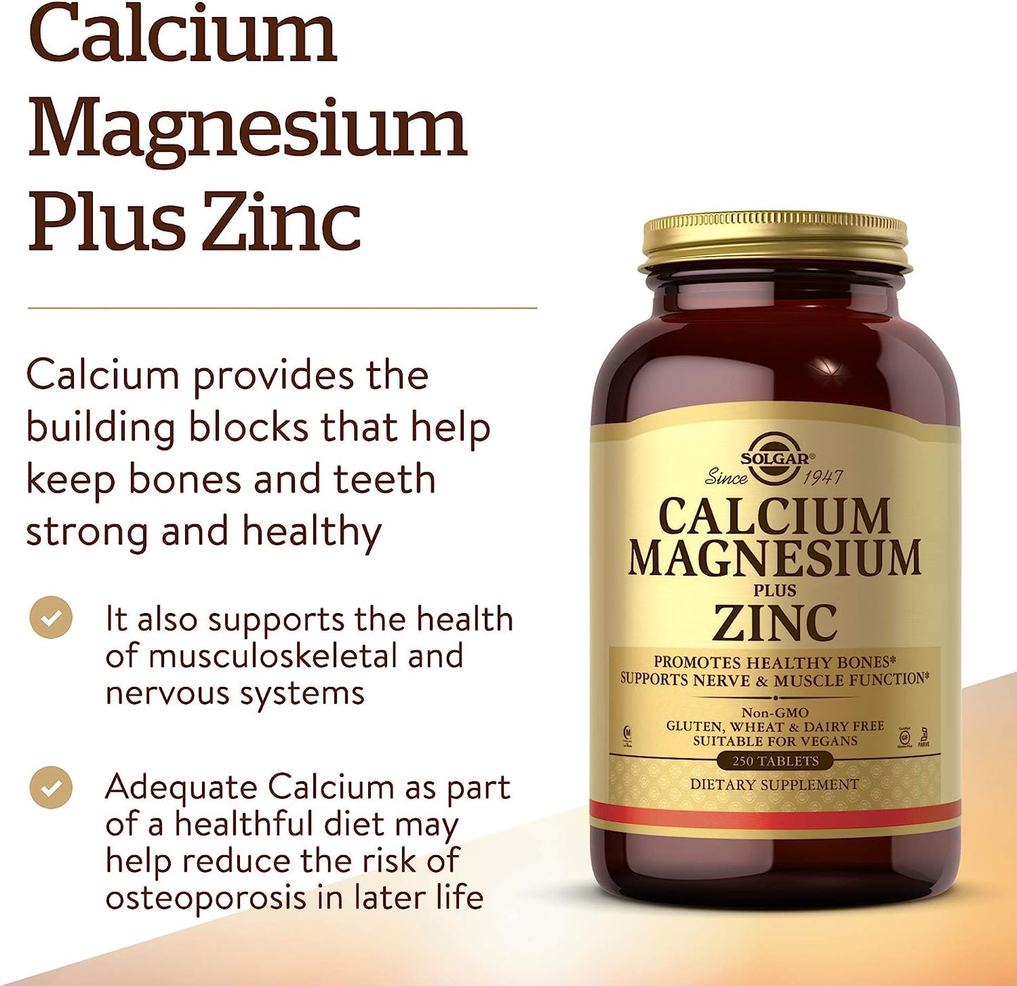Solgar Calcium Magnesium Plus Zinc, 250 Tablets