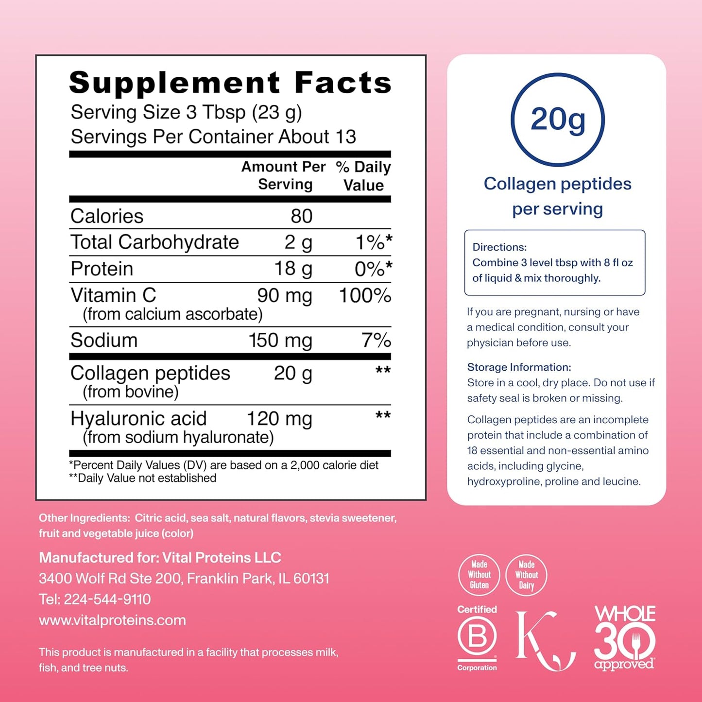 Vital Proteins Collagen Peptides Advanced ,Strawberry Lemon Flavor Powder, 10.5oz