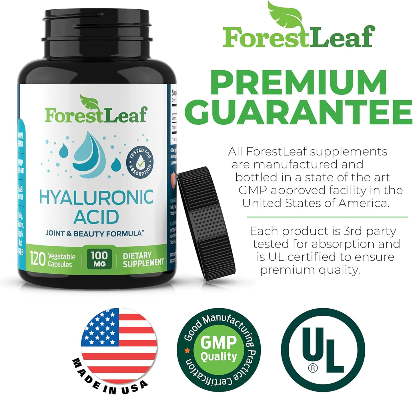 ForestLeaf - Hyaluronic Acid Supplements - 120 Vegetable Capsules