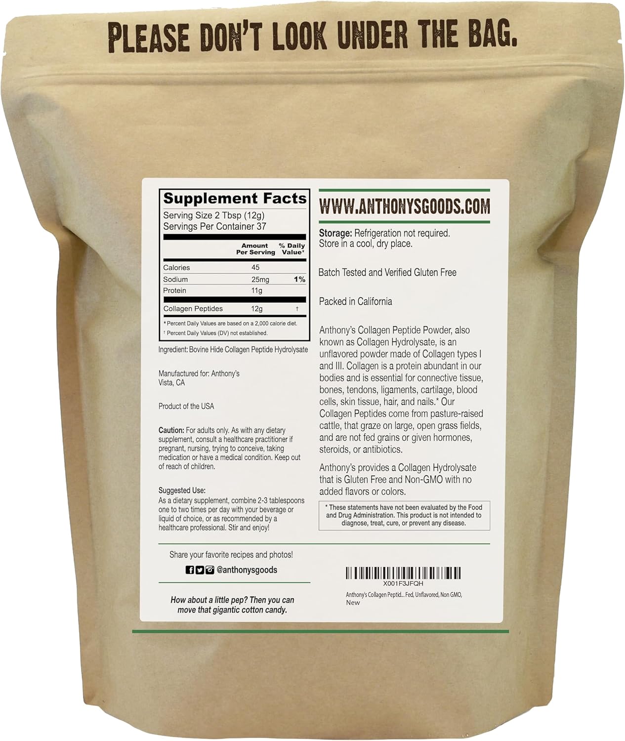 Anthony's Collagen Peptide Powder, 1 lb