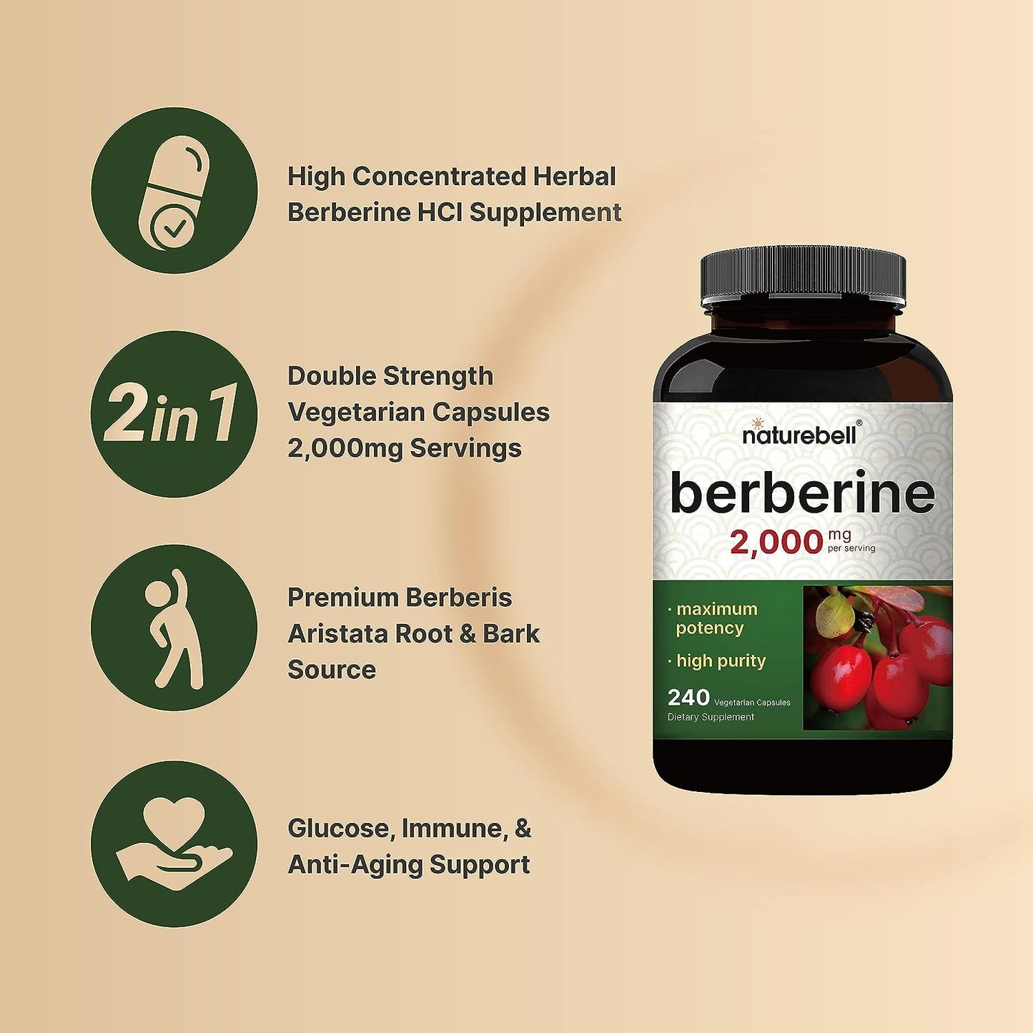 Berberine Supplement 500mg Per Capsule  240 Veggie Capsules